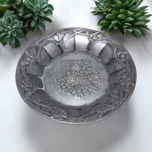 Vintage Japanese Embossed Metal Floral Relief Plate 7 in